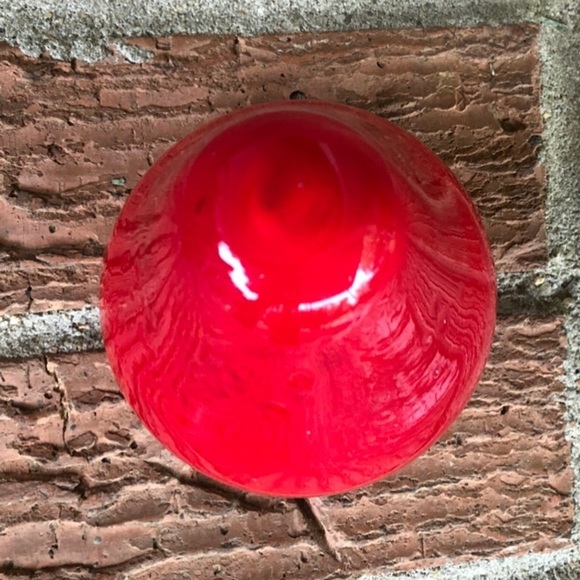 Large Red Strawberry Hand Blown Glass Art Red & Green Lightly Textured - Picture 4 of 5